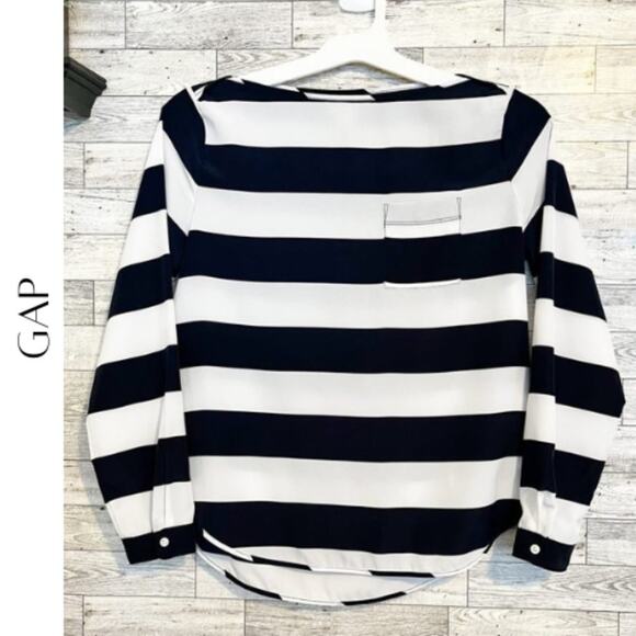GAP Navy Blue & White Striped Blouse, XS, NWOT! - Picture 1 of 9